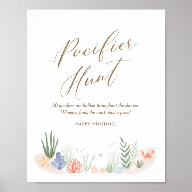 Unter dem Sea Baby Shower Schnuller Hunt Sign Poster (Vorne)