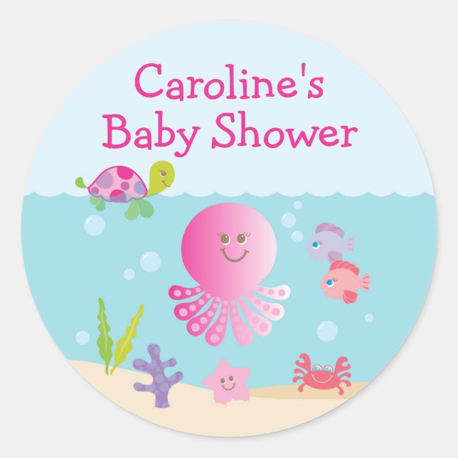 Unter dem Sea Baby Shower Sticker Pink & Lila (Vorderseite)