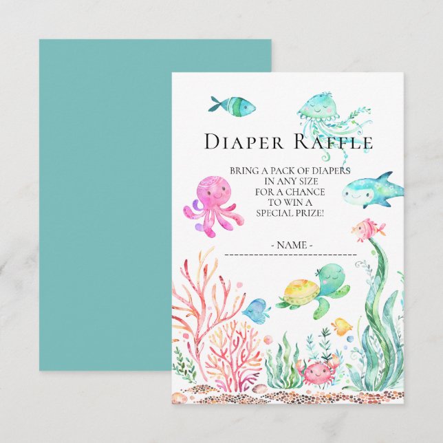 Unter dem Sea Baby Shower Windschutzscheibe Raffle Einladung (Vorne/Hinten)