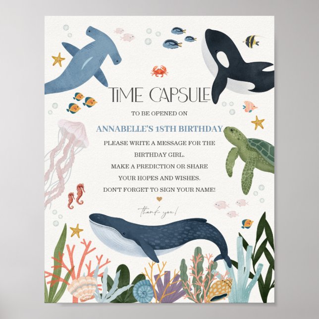 Unter dem Sea Birthday Party Time Kapsel-Zeichen Poster (Vorne)
