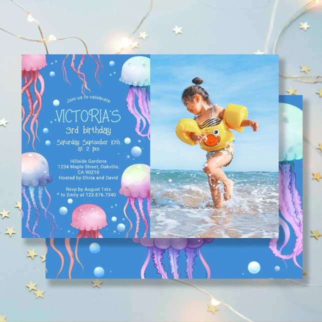 Unter dem Sea Blue Birthday Party Foto Einladung (Von Creator hochgeladen)
