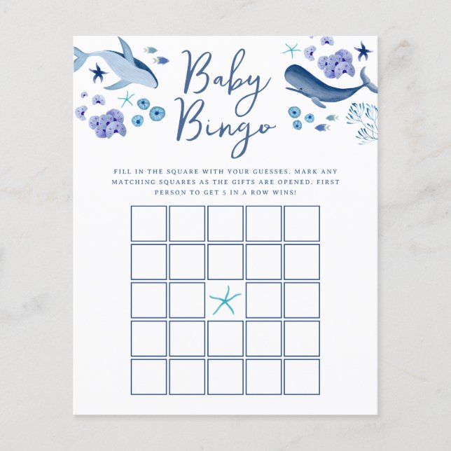 Unter dem Sea Blue Boy Whale Baby Bingo Game (Vorderseite)