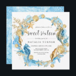 Unter dem Sea Blue & Gold 16 . Geburtstag Square Einladung<br><div class="desc">Personalisieren Sie diese Unter-the-Sea Blue und Gold 16 . Geburtstag Geburtstagsparty Einladung beinhaltet Seepferde,  Seesterne,  Muscheln und Korallenriffe. Für eine erweiterte Anpassung dieses Designs,  klicken Sie bitte auf den Link "Weitere Anpassungen" oben! Matching-Elemente sind ebenfalls verfügbar.</div>