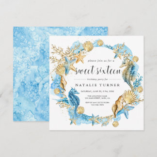 Unter dem Sea Blue & Gold 16 . Geburtstag Square Einladung