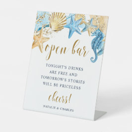 Unter dem Sea Blue Gold Hochzeit Open Bar Sockelschild