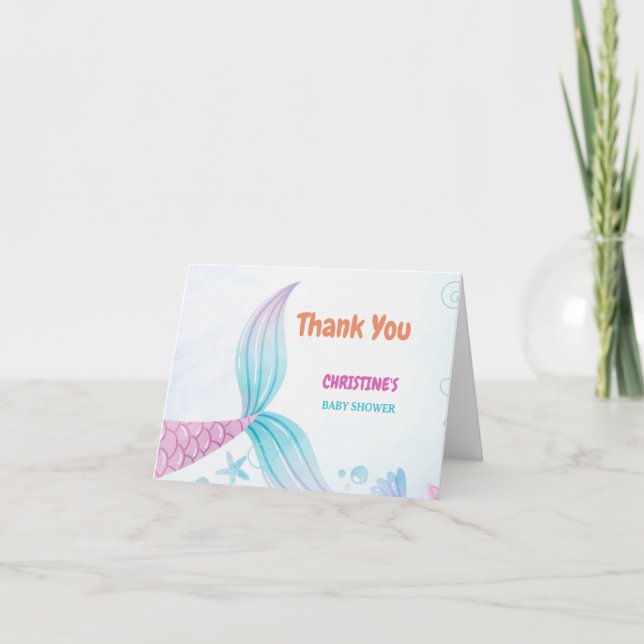 Unter dem Sea Mermaid Baby Dusche Party Dankeskarte (Vorderseite)
