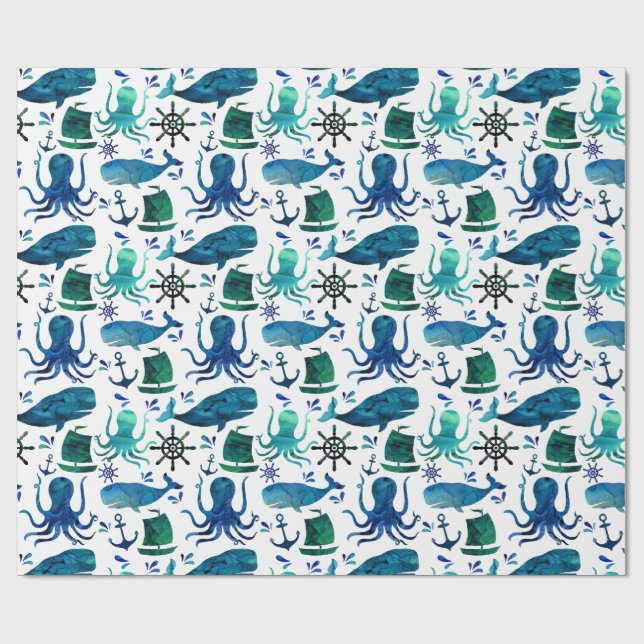 Unter dem SeeAquarell-Ozean-Marinesee Geschenkpapier (Flach)