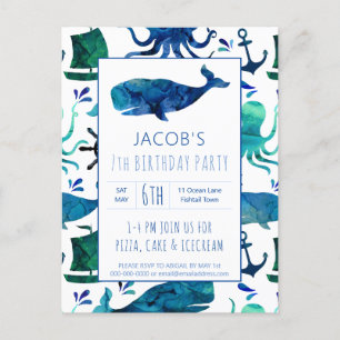 Unter dem SeeAquarell-Wal-Geburtstag nautisch Einladungspostkarte