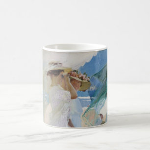 Unter dem Sonnenschirm, Strand Szene Aquarell Kaffeetasse