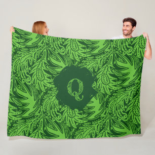 Unter den Blättern Monogramm Grün Fleecedecke
