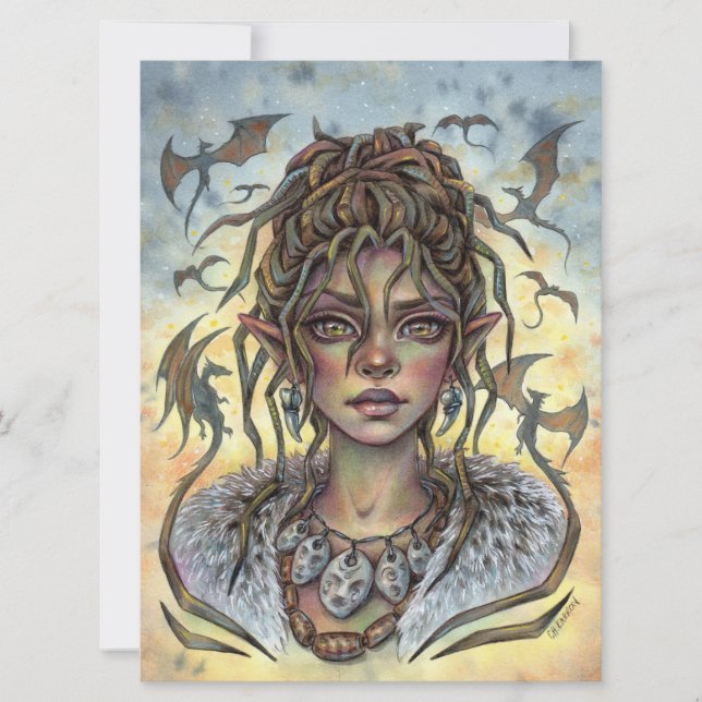 Unter den Drachen Fairy Elf Fantasy Frauenkarte (Vorderseite)