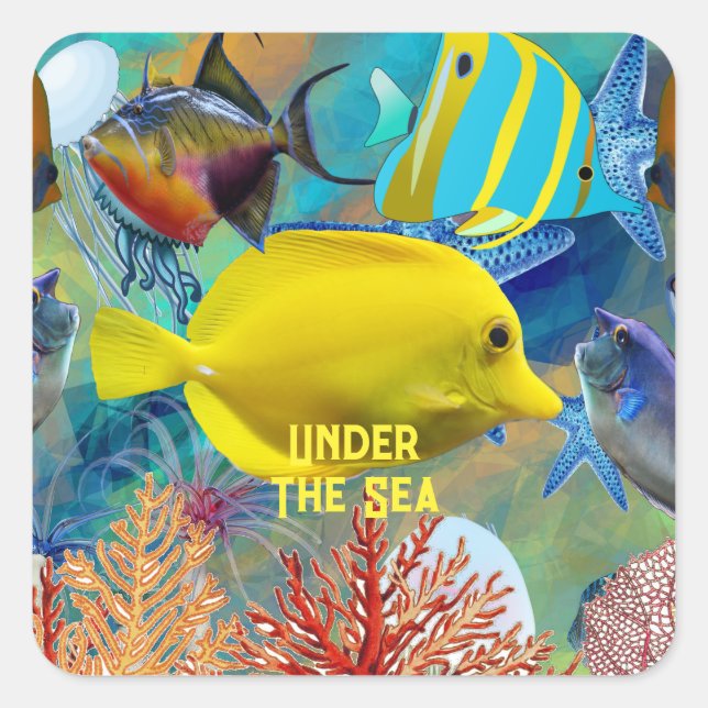Unter den Meereskorallen Fischen Blauer See Leben Quadratischer Aufkleber (Vorderseite)