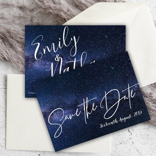 Unter den Sternen Blaue Nacht Himmel Typografie Ho Save The Date (Under The Stars Blue Night Sky Typography Wedding Save The Date)