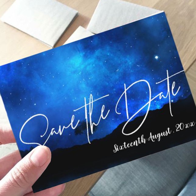 Unter den Sternen Blaue Nacht Himmel Typografie Ho Save The Date (Von Creator hochgeladen)