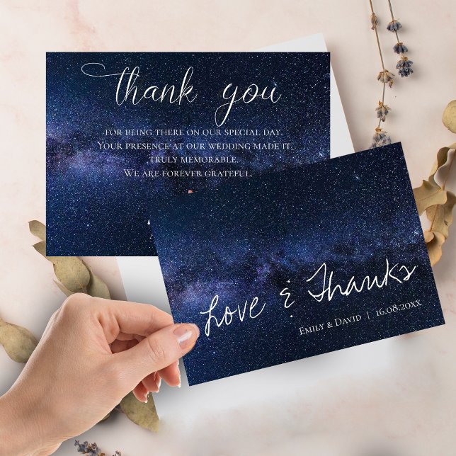 Unter den Sternen Elegante Liebe und Dankesworte Dankeskarte (Under The Stars Elegant Love & Thanks Wedding Thank You Card)