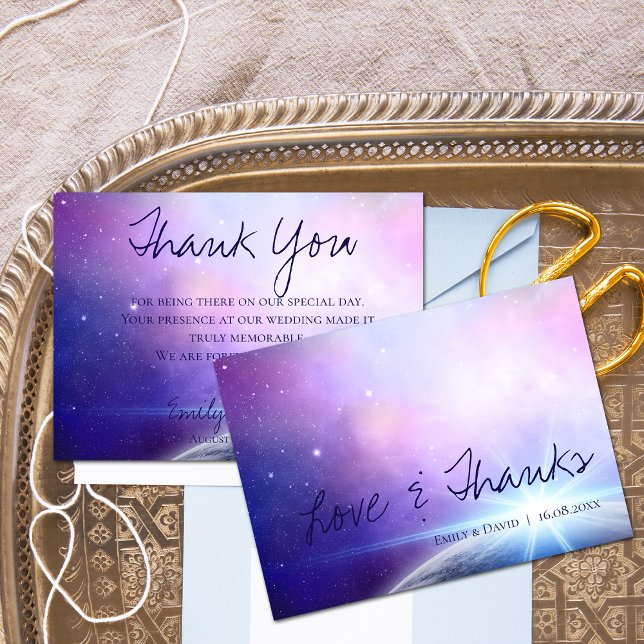 Unter den Sternen Elegante Liebe und Dankesworte Dankeskarte (Under The Stars Elegant Love & Thanks Wedding Thank You Card)