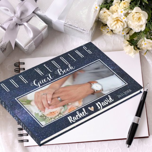Unter den Sternen Galaxy Night Sky Foto Hochzeit Gästebuch (Under The Stars Galaxy Night Sky Photo Wedding Guest Book)