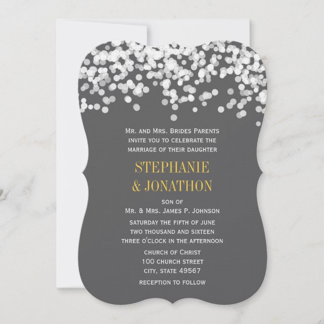 Unter den Sternen Graugelbe Moderne Hochzeiten läd Einladung (Vorderseite)