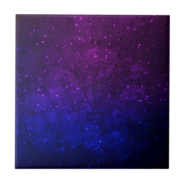 Unter den Sternen in der blauen und Lila Galaxie Fliese (Vorderseite)