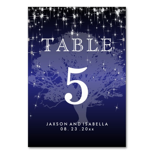 Unter den Sternen in metallisch dunkelblau - Tafel Tischnummer (Vorderseite)