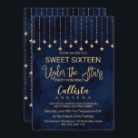 Unter den Sternen Navy Blue Gold Glitzern Sweet 16 Einladung<br><div class="desc">Diese elegante und schicke Typografie "Under the Stars", die Geburtstagsfeier von 16 . Geburtstag, ist das perfekte Design für ein schönes Party im Freien. Die Einladung ist für ein Tanz- und Abendessen-Party geschrieben, aber die Formulierung kann geändert werden, um einen Außenfilm zu beschreiben, barbeque, Camping-Party, oder jede andere Art von...</div>