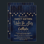 Unter den Sternen Navy Blue Gold Glitzern Sweet 16 Einladung<br><div class="desc">Diese elegante und schicke Typografie "Under the Stars", die Geburtstagsfeier von 16 . Geburtstag, ist das perfekte Design für ein schönes Party im Freien. Die Einladung ist für ein Tanz- und Abendessen-Party geschrieben, aber die Formulierung kann geändert werden, um einen Außenfilm zu beschreiben, barbeque, Camping-Party, oder jede andere Art von...</div>