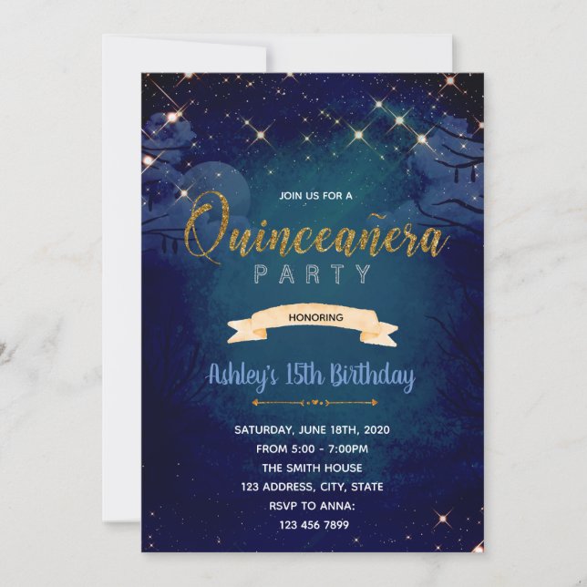 Unter den Sternen quinceanera Einladung (Vorderseite)