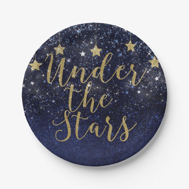 Unter den Sternen Starry Night Gold Blue Prom Part Pappteller (Vorderseite)