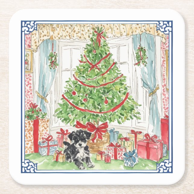 Unter den Weihnachtsbaum-Untersetzer Rechteckiger Pappuntersetzer (Vorderseite)