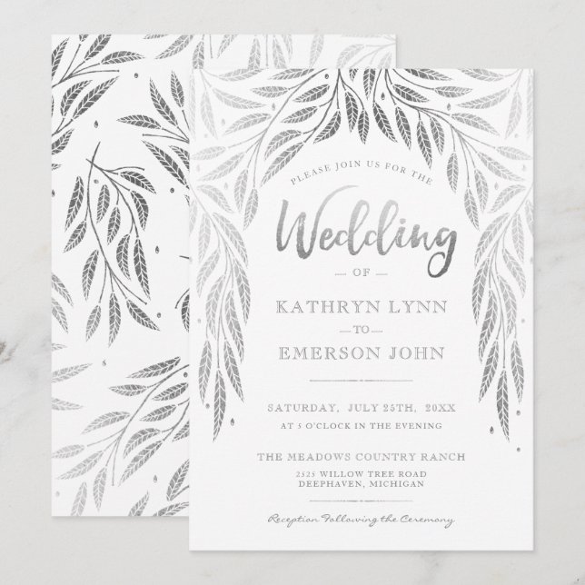 Unter den Willows Hochzeitsfeiern Imitate Silver Einladung (Vorne/Hinten)