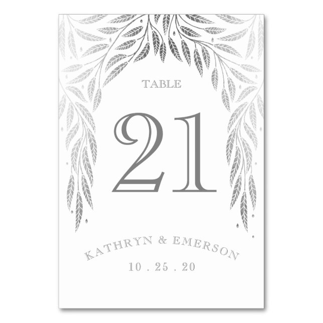 Unter den Willows Wedding Table Cards Silver die I Tischnummer (Vorderseite)