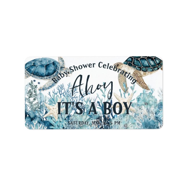 Unter der Blue Ahoy ist eine Baby-Dusche Adressaufkleber (Vorne)