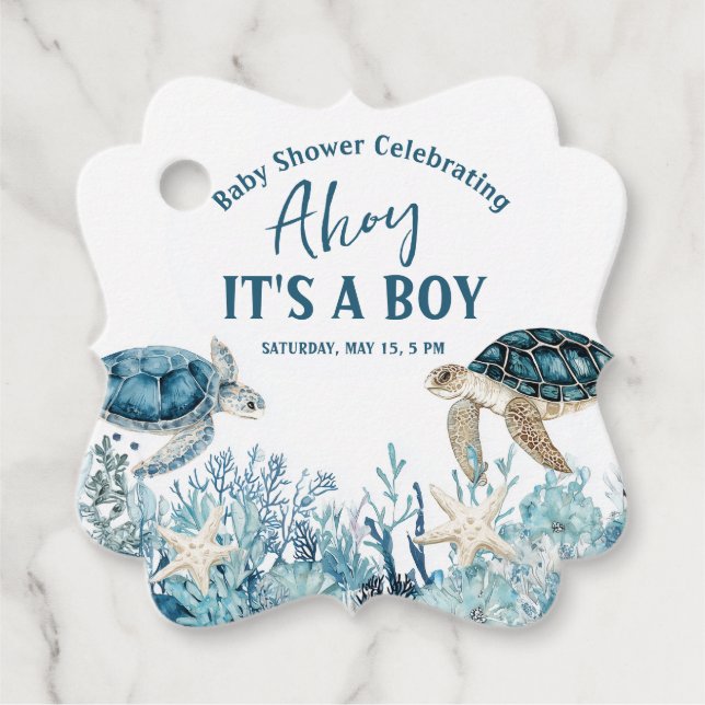 Unter der Blue Ahoy ist eine Baby-Dusche Geschenkanhänger (Vorderseite)