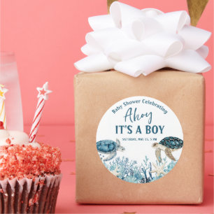 Unter der Blue Ahoy ist eine Baby-Dusche Runder Aufkleber