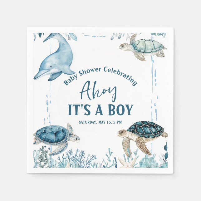 Unter der Blue Ahoy ist eine Baby-Dusche Serviette (Vorderseite)