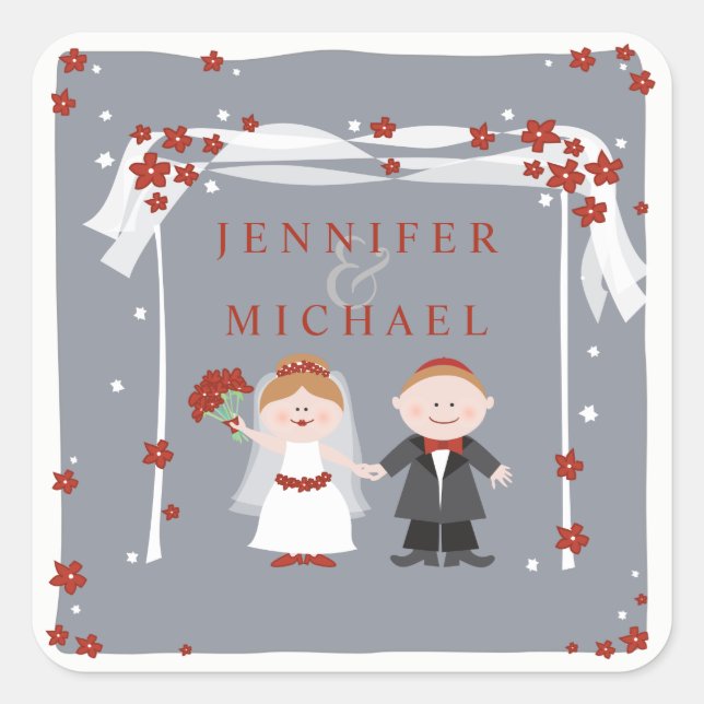 UNTER DER Jüdischen Hochzeitstickerin CHUPPAH Quadratischer Aufkleber (Vorderseite)