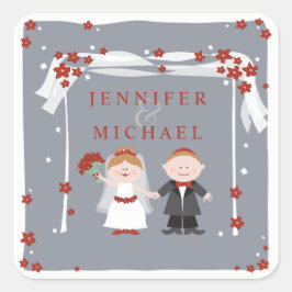 UNTER DER Jüdischen Hochzeitstickerin CHUPPAH Quadratischer Aufkleber