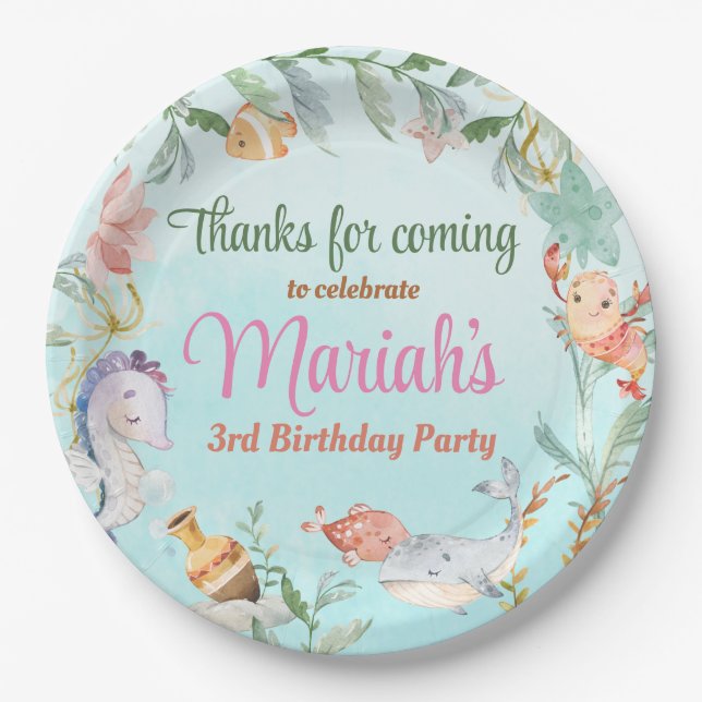 Unter der Meeresfarbe Geburtstag Pappteller (Vorderseite)