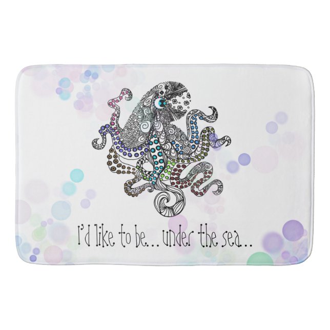 Unter der Meereslinie Doodle Oktopus mit Blasen Badematte (Vorderseite)