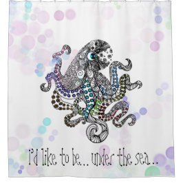 Unter der Meereslinie Doodle Oktopus mit Blasen Duschvorhang