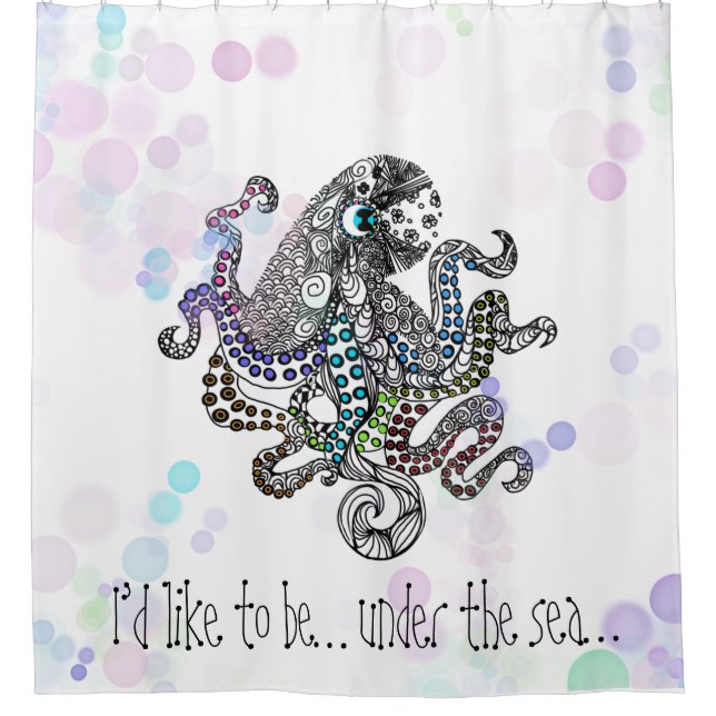Unter der Meereslinie Doodle Oktopus mit Blasen Duschvorhang (Vorderseite)
