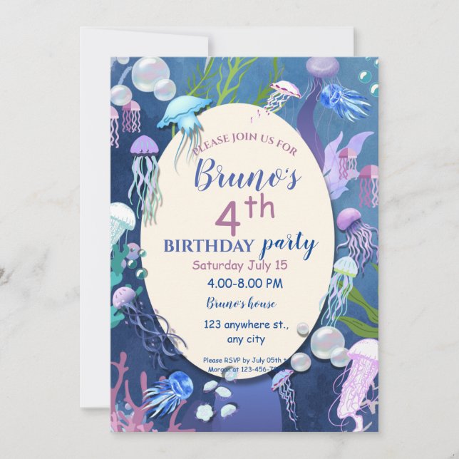 Unter der Meeresqualle zum Geburtstag Einladung (Vorderseite)