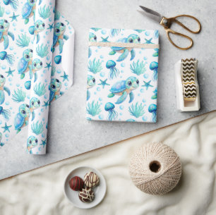 Unter der Meeresschildkröte Aqua Blue Baby Duschge Geschenkpapier