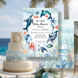 Unter der Meeresschildkröte Dolphin Blue Boy Baby  Einladung