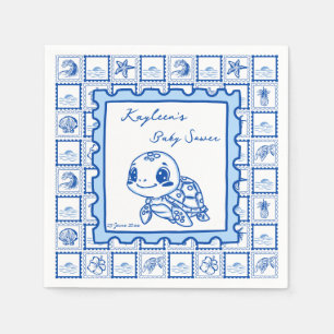 Unter der Meeresschildkröte Retro-Poststempel-Mono Serviette