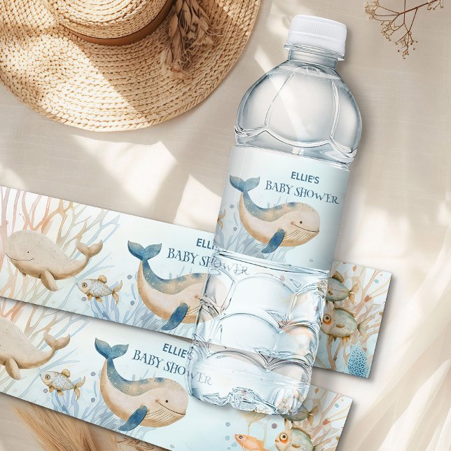 Unter der Meereswal-Babydusche (Water Bottle Labels from the Whale Baby Shower Collection by Darling & May)
