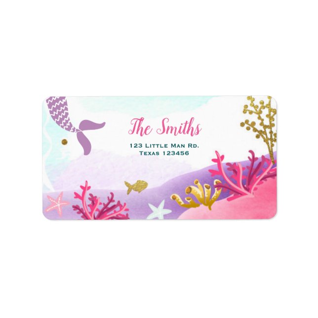 Unter der Meerjungfrau-Adresse Labels Pink Gold Adressaufkleber (Vorne)