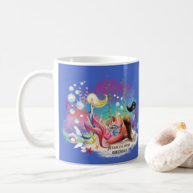 Unter der Meerjungfrau Ozean Lila Türkis Kaffeetasse (Mit Donut)