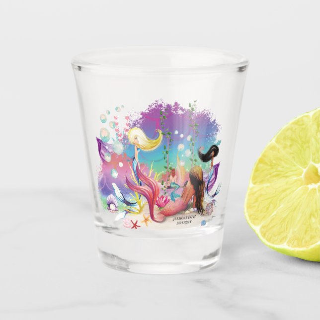 Unter der Meerjungfrau Ozean Lila Türkis Schnapsglas (Vorderseite)