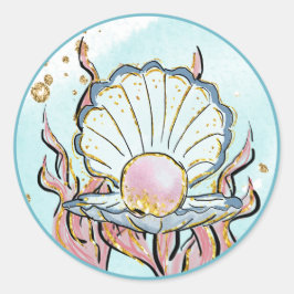 Unter der Muschel Mermaid Birthday Party Runder Aufkleber